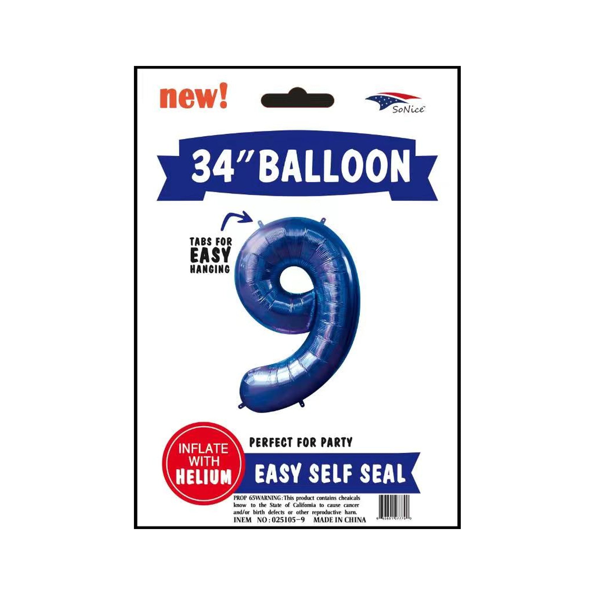 34" Balloon Number 9 Royal Blue